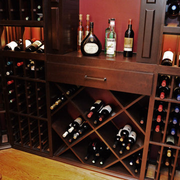 Complementary Wine Cellar Floor and Wooden Wine Racking System