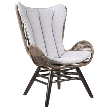 King Indoor Lounge Chair in Dark Eucalyptus Wood with Truffle and Grey Cushion