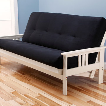 Monterey Antique White Frame with Black Suede Mattress