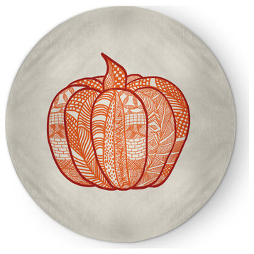 Pumpkin Patch Fall Design Chenille Area Rug, Orange, 5' Round