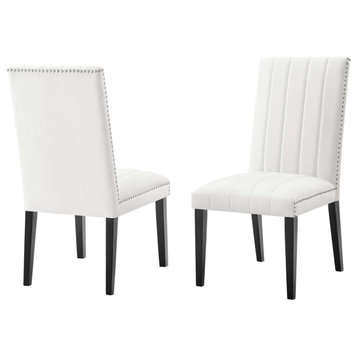Dining Chair, Nailhead, Set of 2, White, Velvet, Modern, Bistro Hospitality