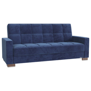 Sleeper Sofa With Click Clack Technology, Blue Microfiber