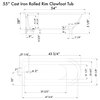 Cast Iron Rolled Rim Clawfoot Tub 55"x30", 7" Drillings Rub BRZ Feet