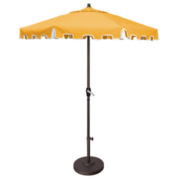7.5' Greek Key Patio Umbrella With Fiberglass Ribs and Tassels, Buttercup