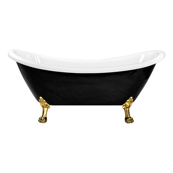 Daphne Freestanding Double Slipper Clawfoot Bathtub, Black, 69", Gold Feet