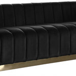 Meridian Furniture - Marlon Velvet Upholstered Sofa, Black - Seat guests in the epitome of comfort and style with this Marlon velvet sofa. This piece is just the thing to showcase your modish style while ensuring total enjoyment from all who are lucky enough to relax on its channel tufted seats. The soft black velvet upholstery adds a beautiful touch to your space and feels great against your skin while the brushed gold stainless steel base lends it a contemporary finish.