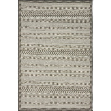 Unique Loom Gray Lines Outdoor 4'x6' Area Rug