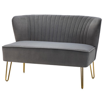 Contemporary Tufted Back  Loveseat, Gray