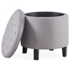 Storage Ottoman With Button Tufted Accents, Gray