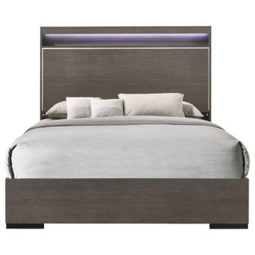 Queen Bed, Led and Gray Oak