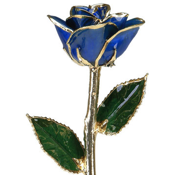 Real Rose Dipped, 24k Gold and Preserved, Lacquer, Dark Blue