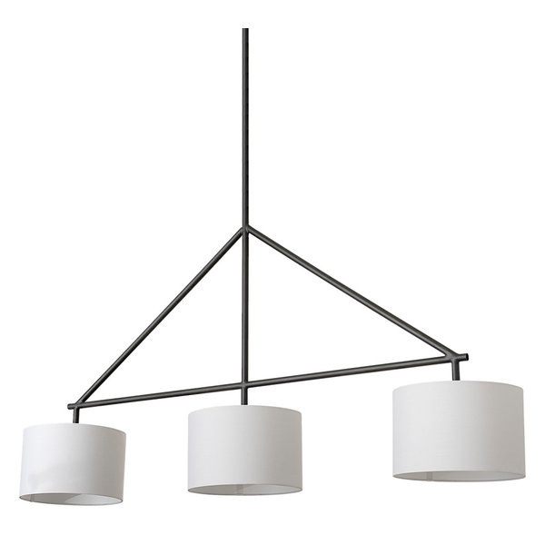 Nelly 60x74 Black Metal Pipe White Shade Three Bulb Chandelier Light