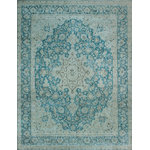 Noori Rug - Fine Vintage Distressed Chelsea Blue and Beige Rug, 9'9x13'2 - Pairing a traditional design with a pronounced abrash, this hand-knotted rug has the appeal of a prized antique. Because of each rug's handmade nature, no two are exactly alike, and quantities are limited. To extend the life of this rug, we recommend to always use a rug pad. Professional cleaning only.