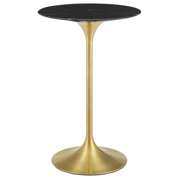 Bar Table, Round, Artificial Marble, Metal, Gold Black, Modern, Bar Pub Bistro