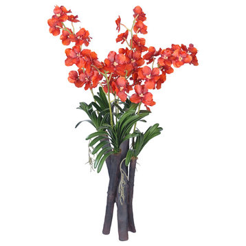 Artificial Vanda Orchid Flower in a Bark Vase
