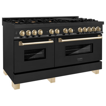 ZLINE 60" Dual Fuel Range, Black Stainless Steel With Gold Accents RABZ-60-G