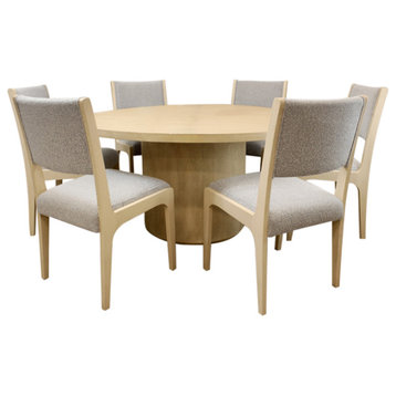 Flagstaff 7-Piece 60" Round Dining Set With 6 Ash Boucle Chairs In Gray
