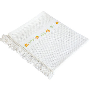 Chrysanthemum - WhiteThermal Cellular Embroidered Throw Blanket (31.5"-55.1")