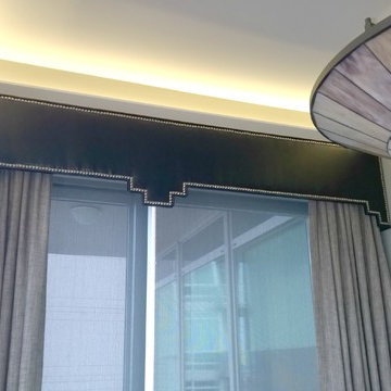 Cornices and draperies in a high rise apartment