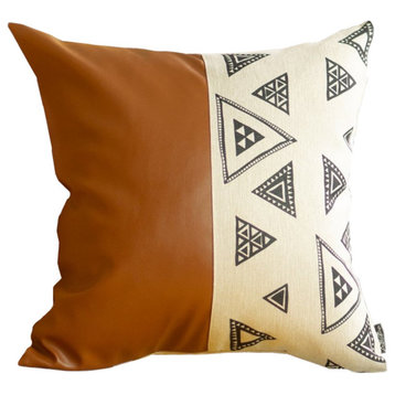 Playful Triangle And Brown Faux Leather Pillow Cover