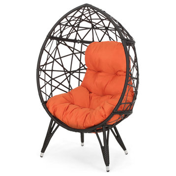 Michaela Indoor Wicker Teardrop Chair With Cushion