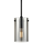 Linea di Liara - Effimero 1-Light Stem Hung Pendant Lamp, Black With Smoke Glass - The Effimero medium modern glass hanging pendant light fixture makes a dramatic design statement. The industrial farmhouse light design features a polished smoked glass cylinder shade and metal hardware. The adjustable height Effimero hanging ceiling light blends with many decor styles and is perfect as pendant lighting for kitchen island, over kitchen tables and counters, as a dining room light, hallway or  bathroom pendant lighting.