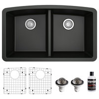 Karran Undermount Quartz 32" 50/50 Double Bowl Kitchen Sink Kit, Black
