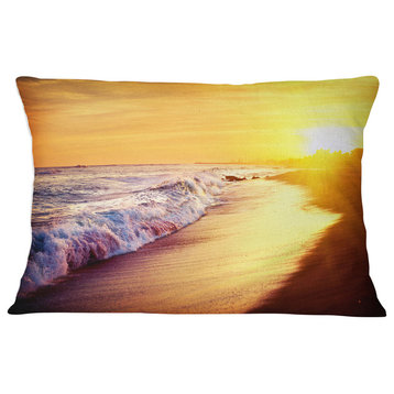 Bright Yellow Sky with Foam Waves Seashore Throw Pillow, 12"x20"