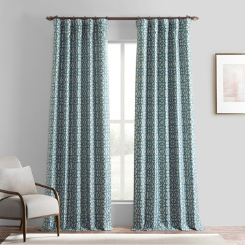 Faux Silk Jacquard Darkening Curtains 1 Panel, Metro Teal Blue, 50w X 108l