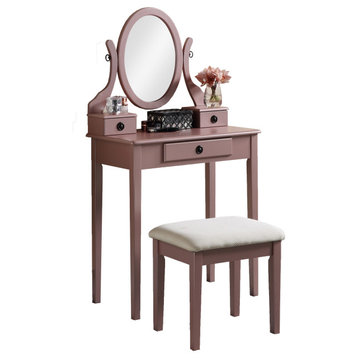 Gewnee Moniys Wood Moniya Makeup Vanity Table And Stool Set, Rose Gold