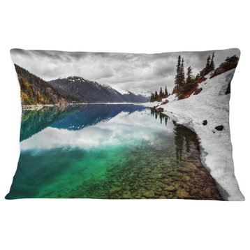 Clear Lake Pine Trees and Mountains Landscape Printed Throw Pillow, 12"x20"