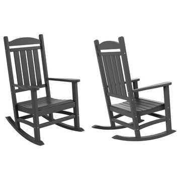 WestinTrends 2PC Outdoor Patio HDPE Adirondack Porch Rocking Chair Set, Gray