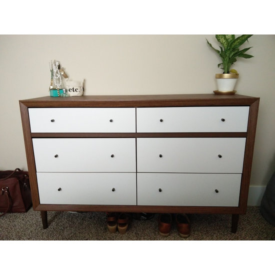 Harlow 6Drawer Storage Dresser, Walnut Brown and White Midcentury
