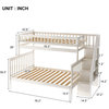 Twin/Full Bunk Bed, Slatted Pine Wood Frame With Staircase Ladder, Pure White