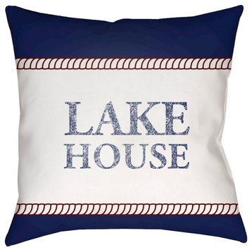 Lake House by Surya Poly Fill Pillow, Blue/White/Red, 18' x 18'