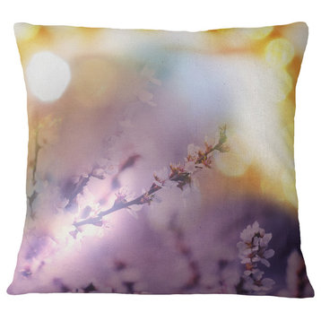 Flowers of Cherry in Spring Garden Floral Throw Pillow, 18"x18"