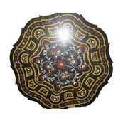 Mogul Interior - Consigned Inlay Black Marble Floral Jasper Malachite Round Table Top India - Table Tops And Bases
