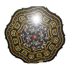 Mogul Interior - Consigned Inlay Black Marble Floral Jasper Malachite Round Table Top India - Table Tops and Bases