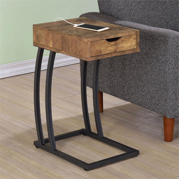 Coaster Contemporary Wood Accent Table with Power Outlet in Nutmeg