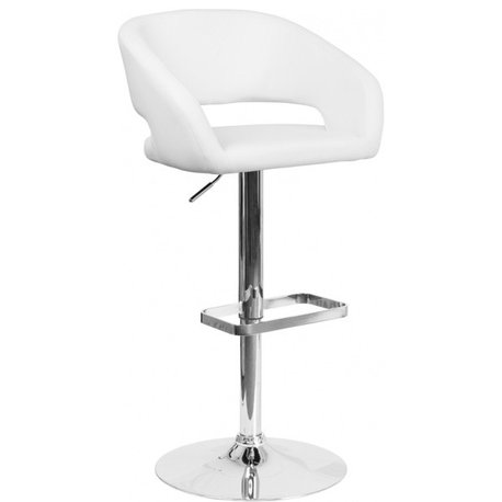 Contemporary White Vinyl Adjustable H Barstool With Chrome Base