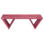 GloDea/XQuare - Moder Design Wood Bench, Made in America by GloDea 54", Ripe Berry - The Modern design Bench 60 is made in America using premium pine. This backless bench is a sturdy design that highlights an inventive look, as can be seen in its slatted top and triangular legs. While durable enough to withstand the elements, it can be used almost anywhere.