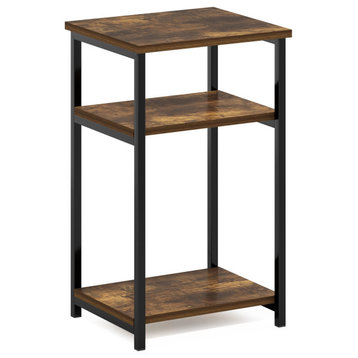 Just 3-Tier Metal Frame End Table With Storage Shelves, Amber Pine