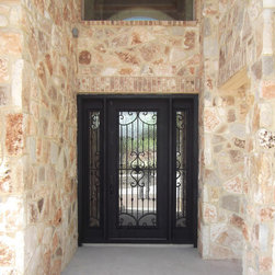 Mediterranean Wrought Iron Door With Sidelights - Front Doors