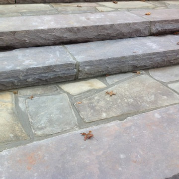 Somerset, NJ. Interior Stone Fireplace and Front Stone Steps