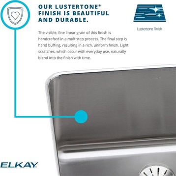 Elkay Asana Stainless Steel Single Bowl Undermount Bathroom Sink, Lustrous Satin