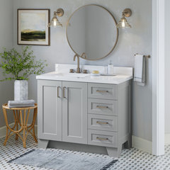 Ariel taylor 43 in. left offset rectangle sink vanity with white quartz  countertop in midnight blue