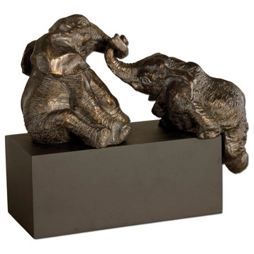 Uttermost 19473 Playful Pachyderms Set of (2) Elephant Figurine - Antique