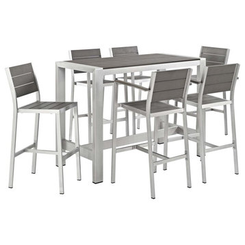 Modern Outdoor Patio 7-Piece Dining Chairs and Table Set, Gray Gray, Aluminum