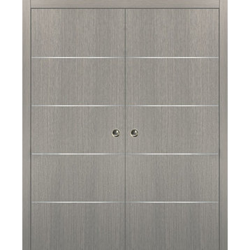 Double Pocket Doors 60 x 80 & Frames | Planum 0020 Grey Oak | Solid Wood Closet