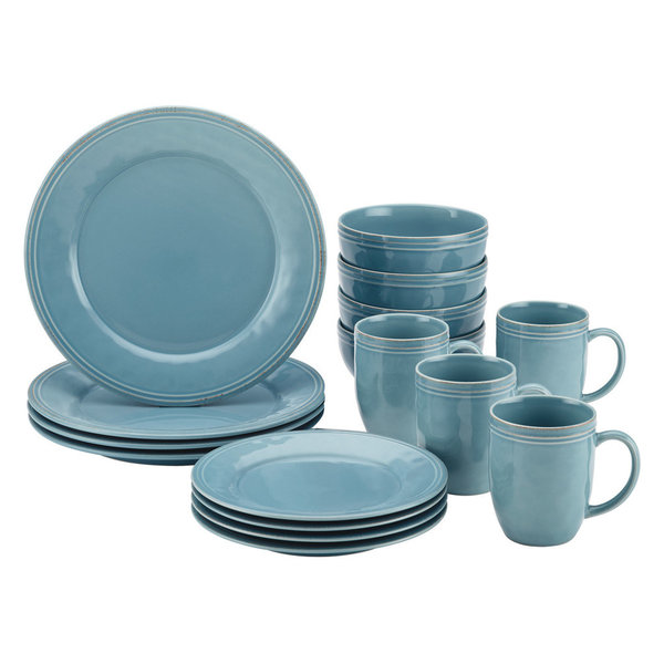 Cucina Dinnerware 16-Piece Stoneware Dinnerware Set, Agave Blue